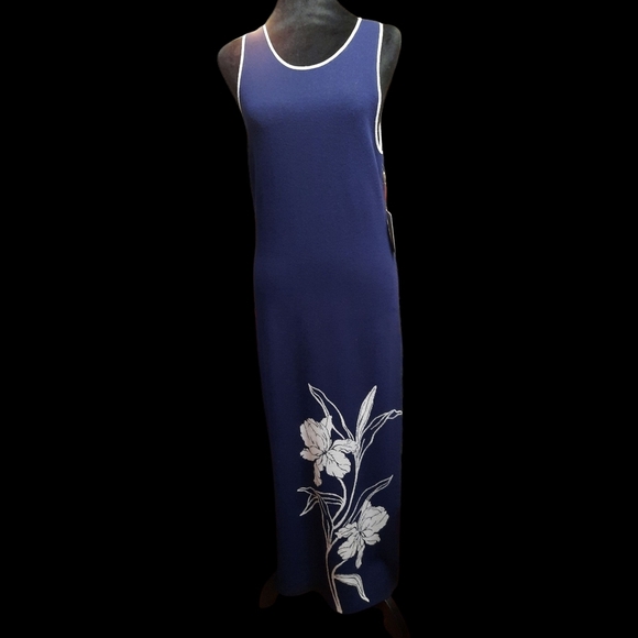 NWT Cynthia Rowley Navy Blue Floral Maxi Dress SMALL - Picture 11 of 11